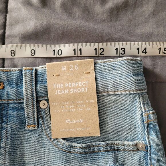 Madewell Perfect Jean Denim Shorts Womens 26 Blue Distressed Magic Pockets Nwt - Picture 5 of 8